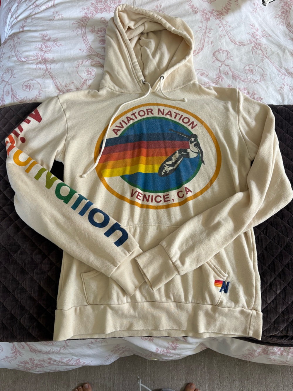 Aviator Nation Cream Retro Rainbow Pullover Hoodie